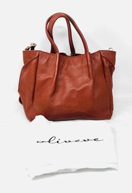 Oliveve Cognac Pebbled Leather W/ DUST BAG Designer Satchel